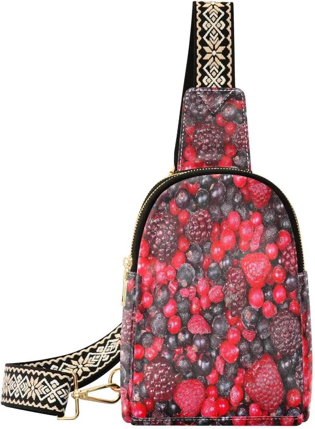 Mixed Berries Fanny Pack Crossbody PC Leather Small Sling Bag for Women Fashion Waist Packs Chest Bag for Travel Sports Running Hiking