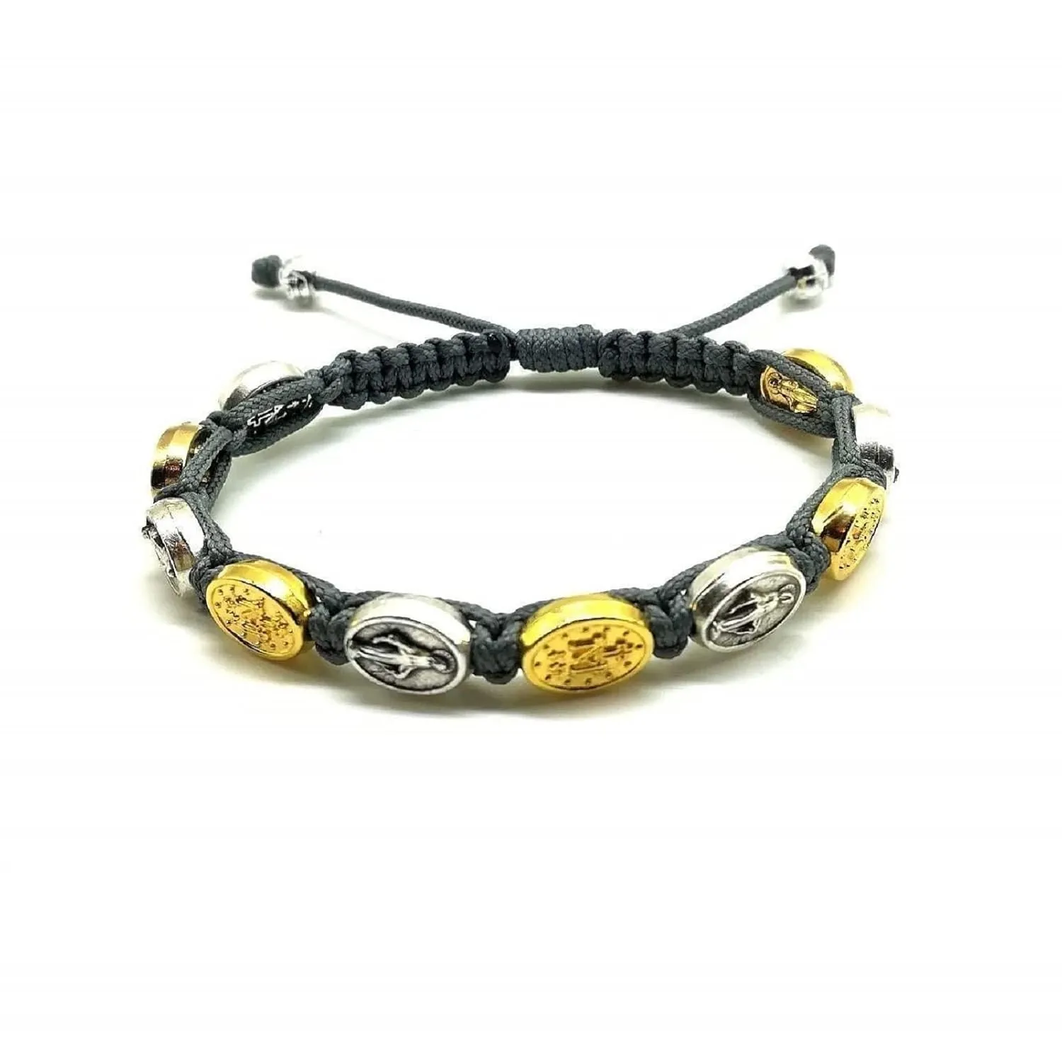 Mixed Gold Silver Tone Miraculous Medals Adjustable Christian Bracelet For Men Women