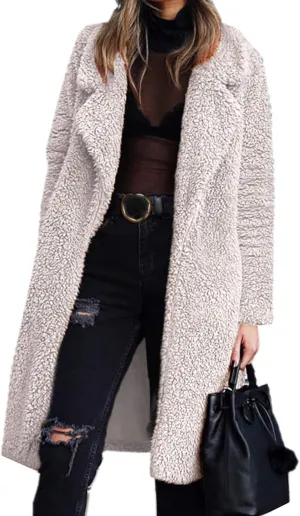 Mmoneyake Women Oversized Sherpa Jackets Fashion Winter Coats Fuzzy Fleece Lapel Open Front Long Cardigan Warm Outerwear 2024