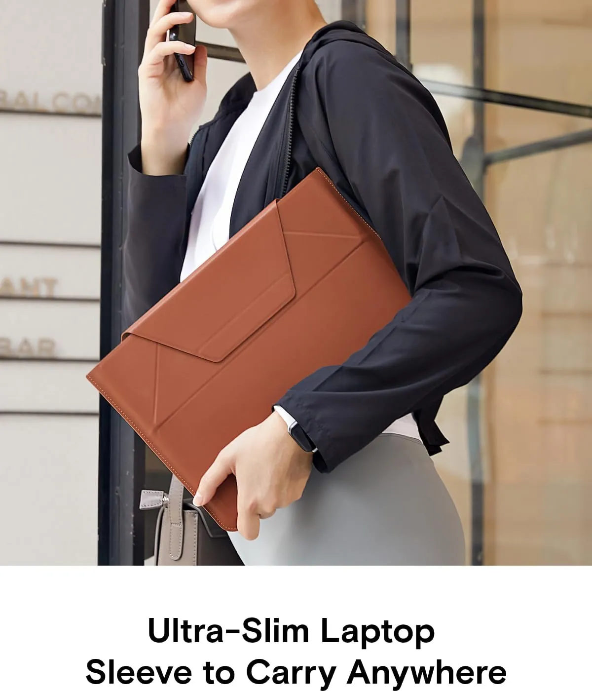 MOFT Laptop Sleeve Bag for MacBook Computer Expandable Storage, Two Adjustable Angles Laptop Stands, Ultra-Slim Stylish Pieces Laptop Case Sleeves, Sienna Brown,13"-14"