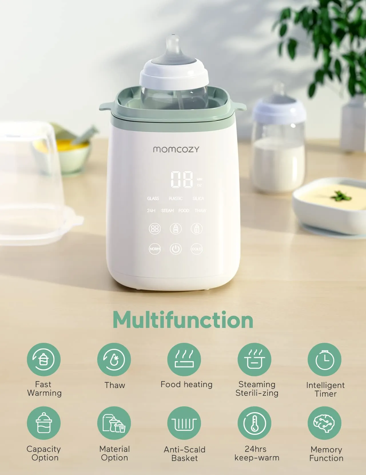 Momcozy Bottle Warmer, Fast Bottle Warmers for All Bottles with Timer, Accurate Temperature Control and Automatic Shut-Off, Multifunctional Bottle Warmer for Breastmilk
