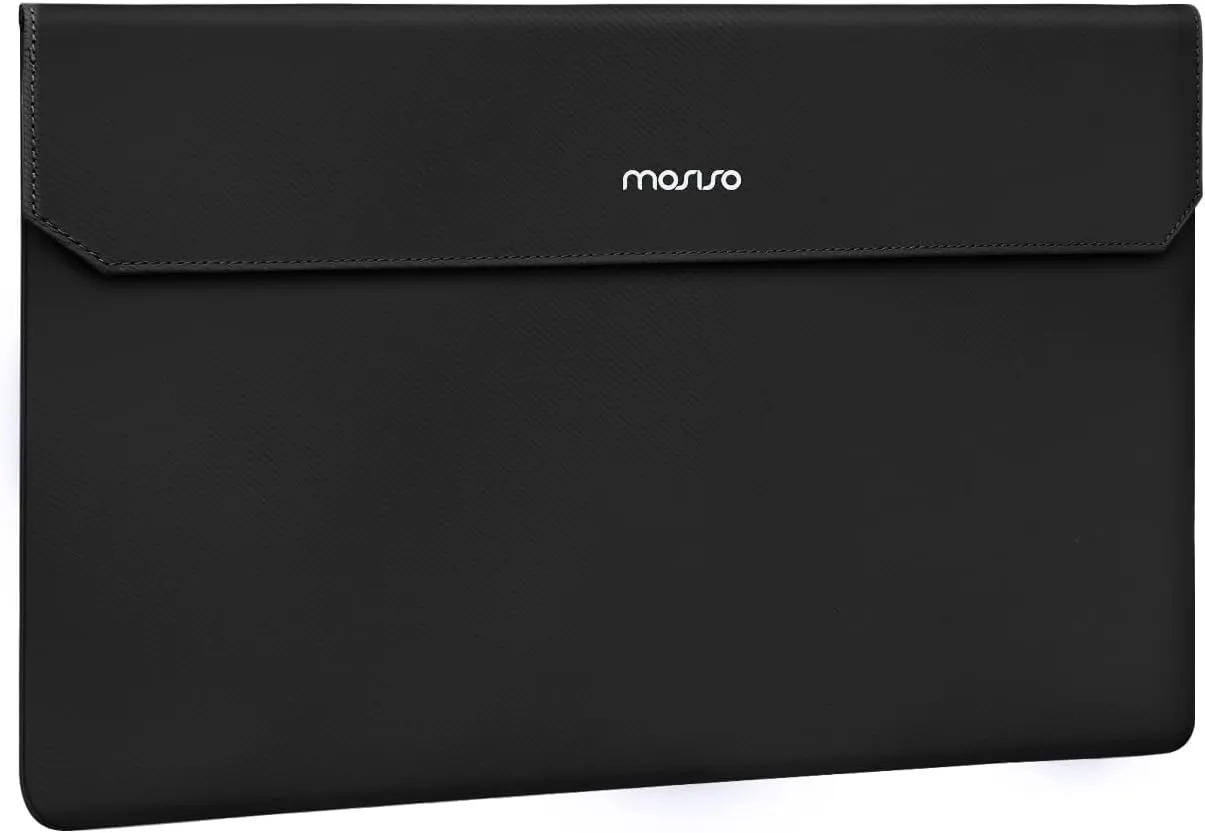 MOSISO Portable Monitor Sleeve 16.1 inch, Carrying Case for 15.6-16.1 inch Portable Displays, Laptop Display Bag with Front Pocket, PU Leather Case for Travel Monitor, Black