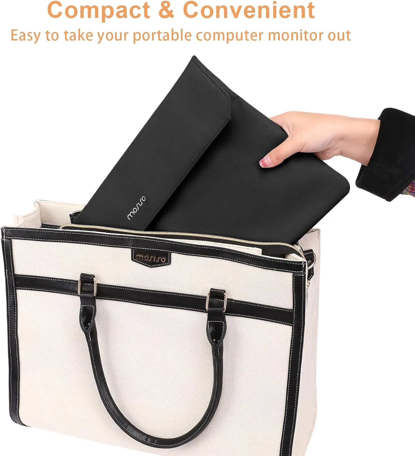MOSISO Portable Monitor Sleeve 16.1 inch, Carrying Case for 15.6-16.1 inch Portable Displays, Laptop Display Bag with Front Pocket, PU Leather Case for Travel Monitor, Black
