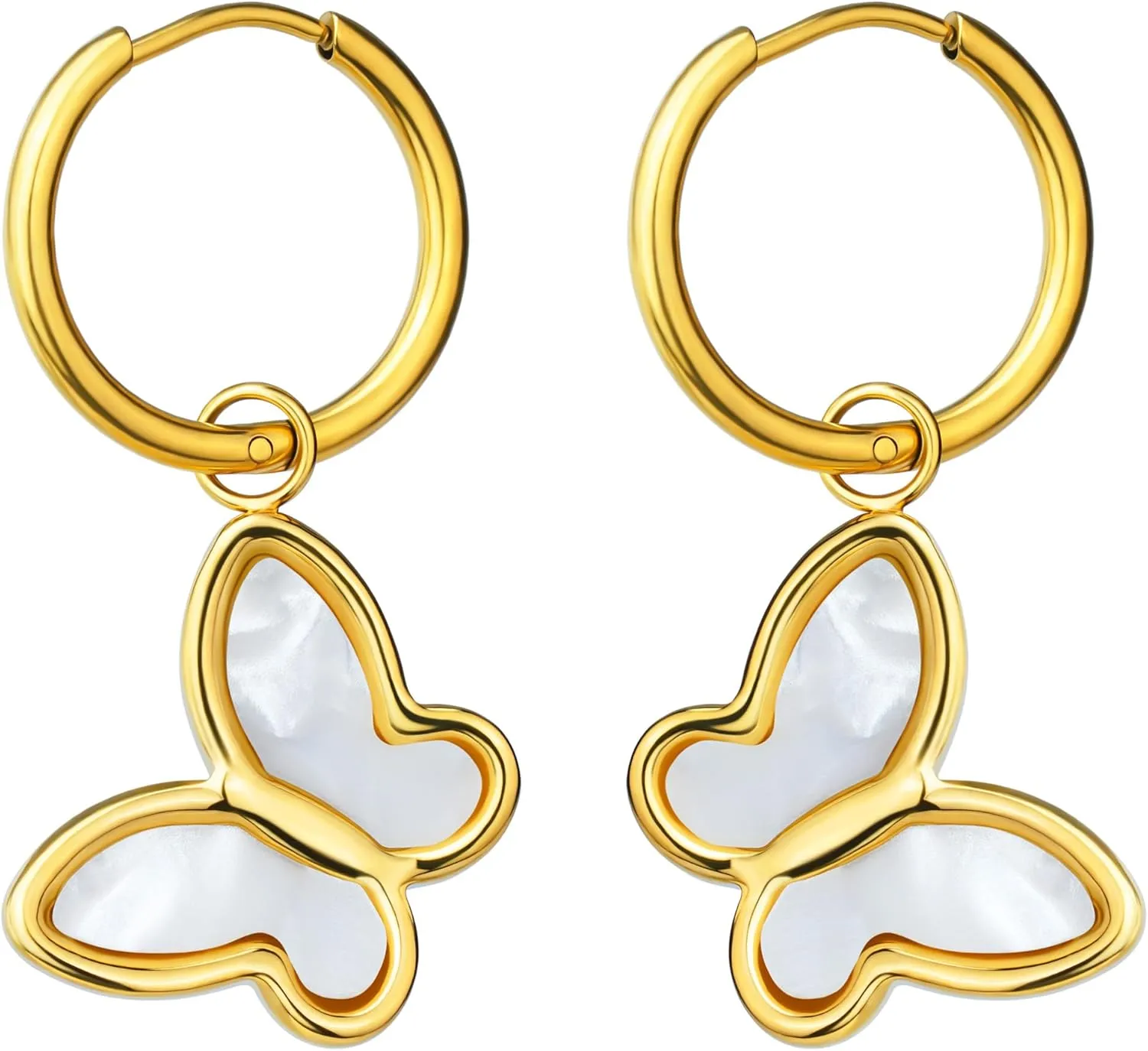 Mother of Pearl Earrings for Women Gold Plated Dainty Butterfly Flower Clover Star Heart Stud Earrings White Shell Cute Earrings for Women Girls Gold Pearl Drop Earrings