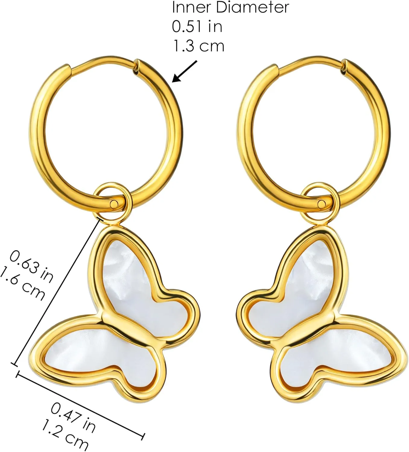 Mother of Pearl Earrings for Women Gold Plated Dainty Butterfly Flower Clover Star Heart Stud Earrings White Shell Cute Earrings for Women Girls Gold Pearl Drop Earrings