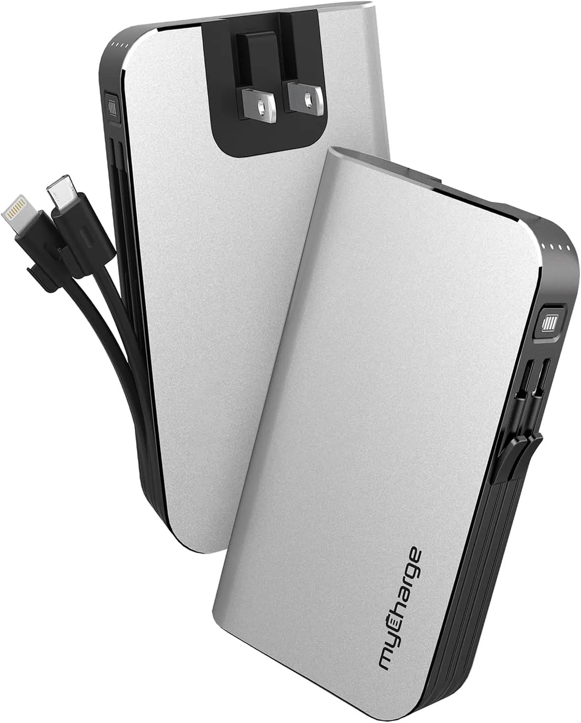 myCharge Portable Charger with Wall Plug  10050mAh Fast Charging  Power Bank for iPhone, Samsung, Android & More - External Battery Pack Portable Charger with Built-in Cables (Lightning   Micro USB)