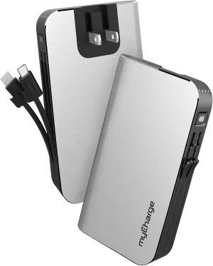 myCharge Portable Charger with Wall Plug  10050mAh Fast Charging  Power Bank for iPhone, Samsung, Android & More - External Battery Pack Portable Charger with Built-in Cables (Lightning   Micro USB)