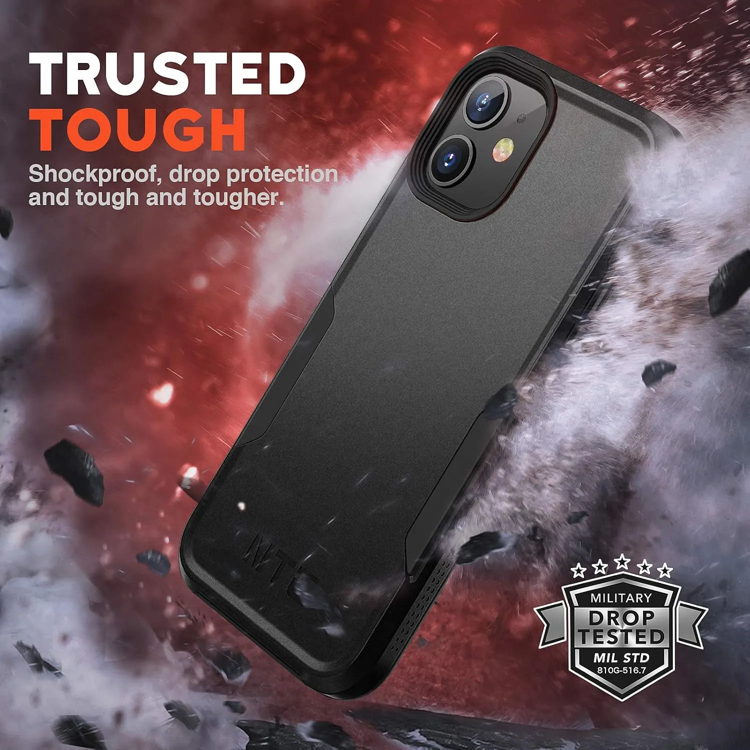 NTG Military Shockproof iPhone 12 Case [2 Layer Structure][Military Grade Anti-Drop] Hard Slim iPhone 12 Phone Case, Shockproof Protective Phone Case for iPhone 12 (6.1 inch), Black