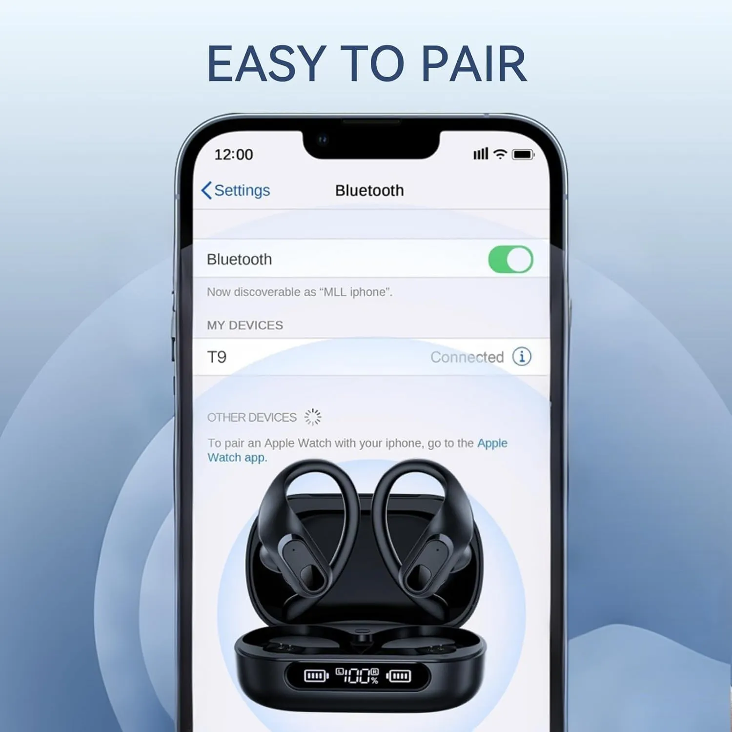 occiam Wireless Earbuds Bluetooth Headphones 96Hrs Playback Sport Ear Buds with Earhooks Microphone in-Ear Earphones Stereo Sound for Laptop Pad Phones Workout Running Exercise Gym (Black, M)
