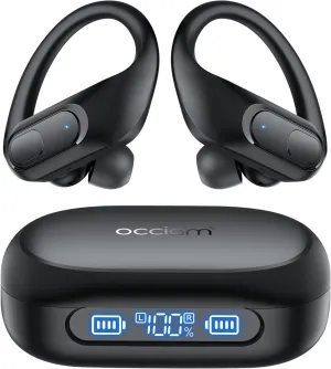 occiam Wireless Earbuds Bluetooth Headphones 96Hrs Playback Sport Ear Buds with Earhooks Microphone in-Ear Earphones Stereo Sound for Laptop Pad Phones Workout Running Exercise Gym (Black, M)