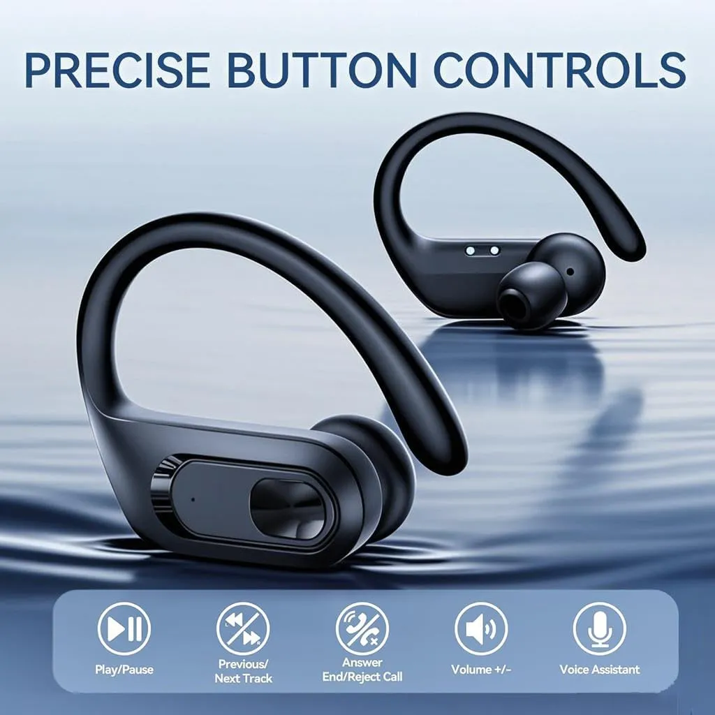 occiam Wireless Earbuds Bluetooth Headphones 96Hrs Playback Sport Ear Buds with Earhooks Microphone in-Ear Earphones Stereo Sound for Laptop Pad Phones Workout Running Exercise Gym (Black, M)