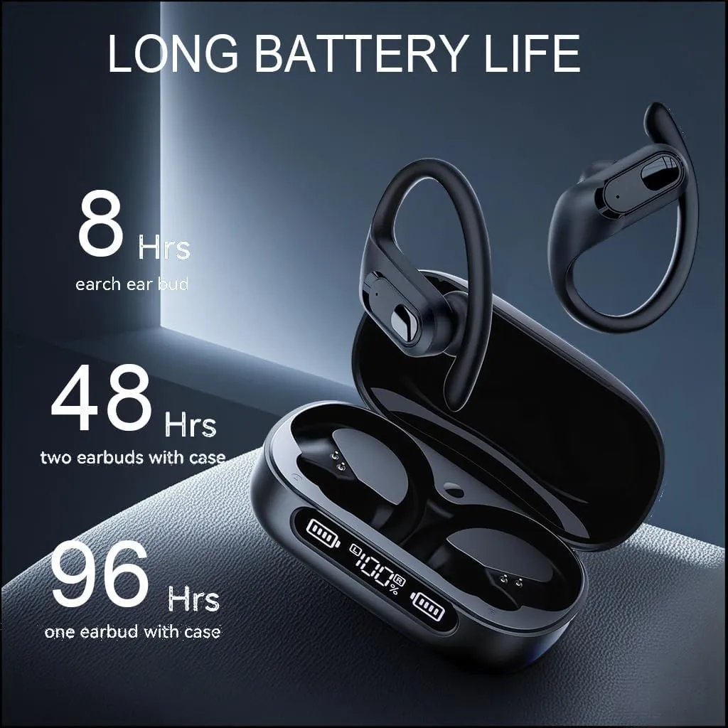 occiam Wireless Earbuds Bluetooth Headphones 96Hrs Playback Sport Ear Buds with Earhooks Microphone in-Ear Earphones Stereo Sound for Laptop Pad Phones Workout Running Exercise Gym (Black, M)