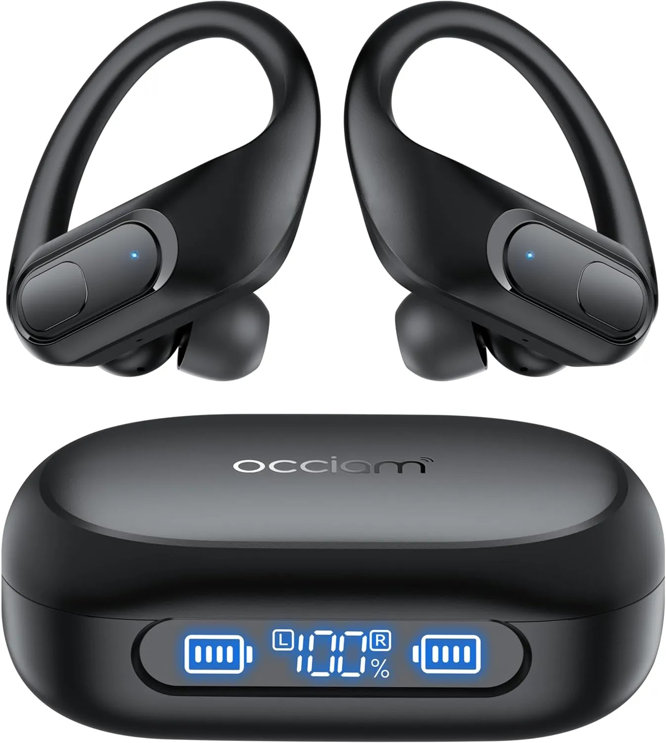 occiam Wireless Earbuds Bluetooth Headphones 96Hrs Playback Sport Ear Buds with Earhooks Microphone in-Ear Earphones Stereo Sound for Laptop Pad Phones Workout Running Exercise Gym (Black, M)