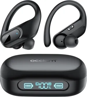 occiam Wireless Earbuds Bluetooth Headphones Ear Buds 96Hrs Playback Sport Over-Ear Waterproof Wireless Headphones Earphones with Earhooks ENC Mics Clear Call for Sport Running Workout Black