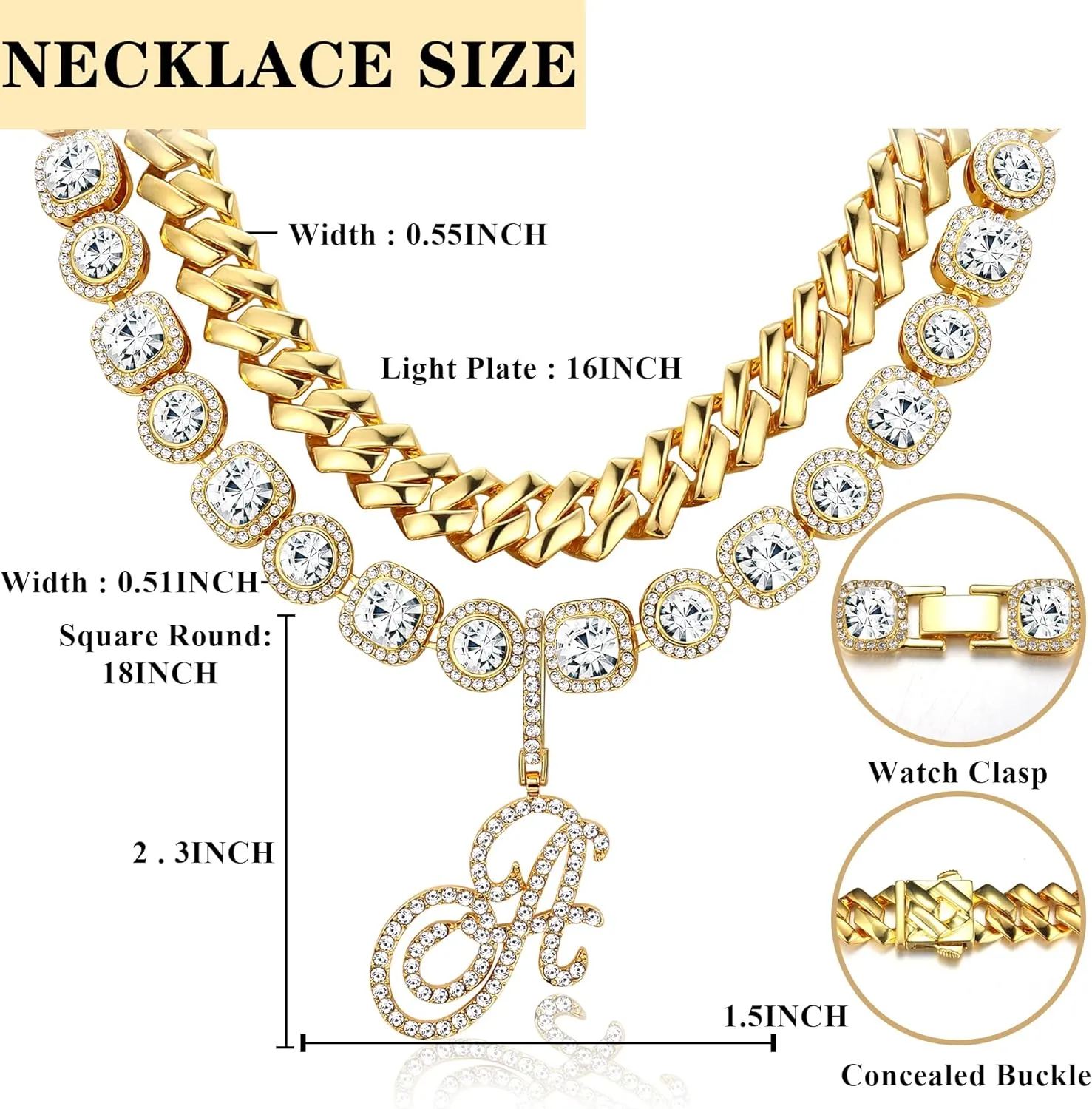 ORAZIO Initial Cuban Link Chain Necklace for Women Silver 18K Gold Plated Cursive Letter Name Necklaces Layered Iced Out Chain Necklace Hip Hop Jewelry