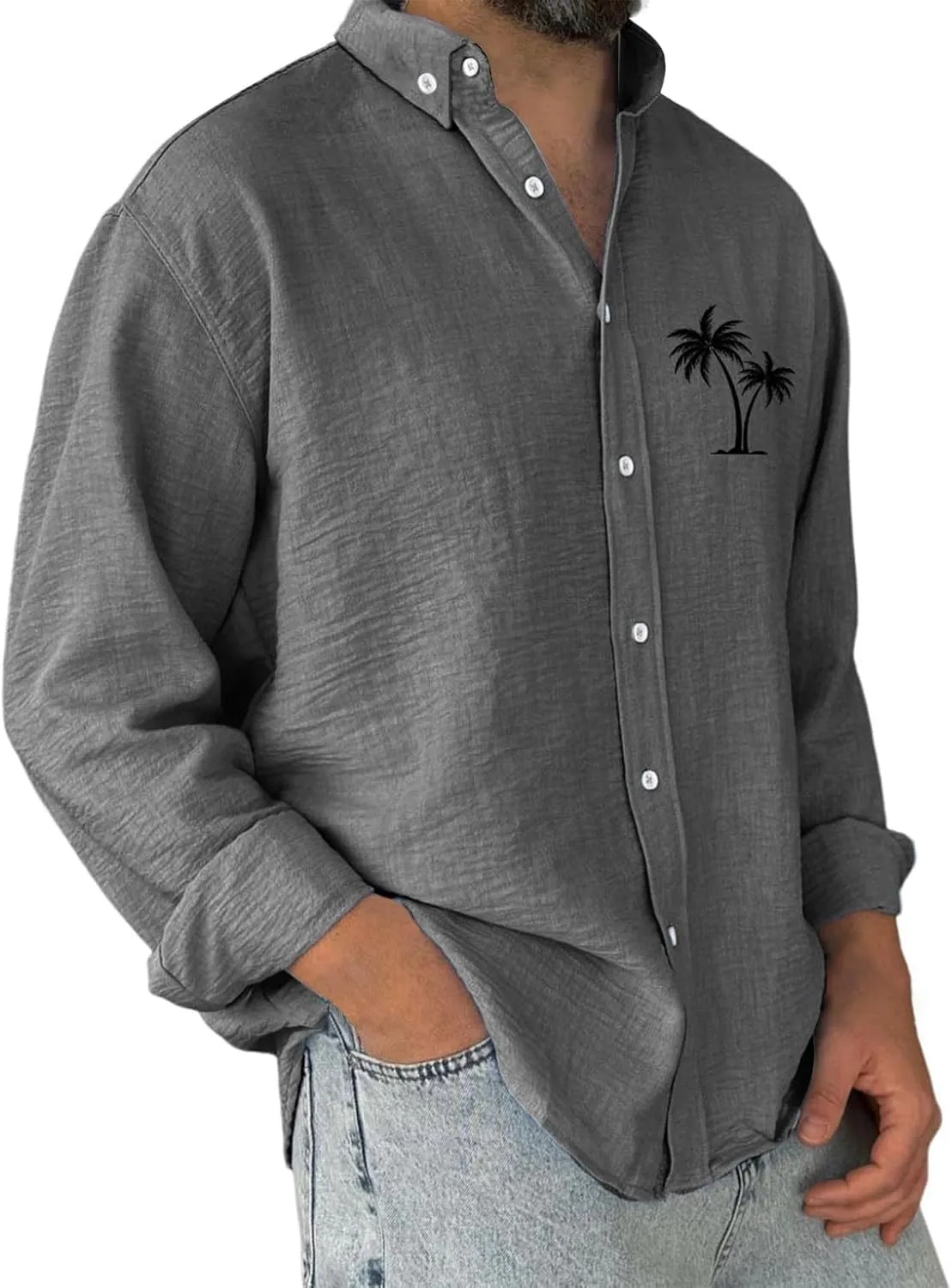 Oversized Linen Printed Shirts for Men Button Down Vacation Camping Wedding T-Shirt Summer Outdoor Beach Plain Tops