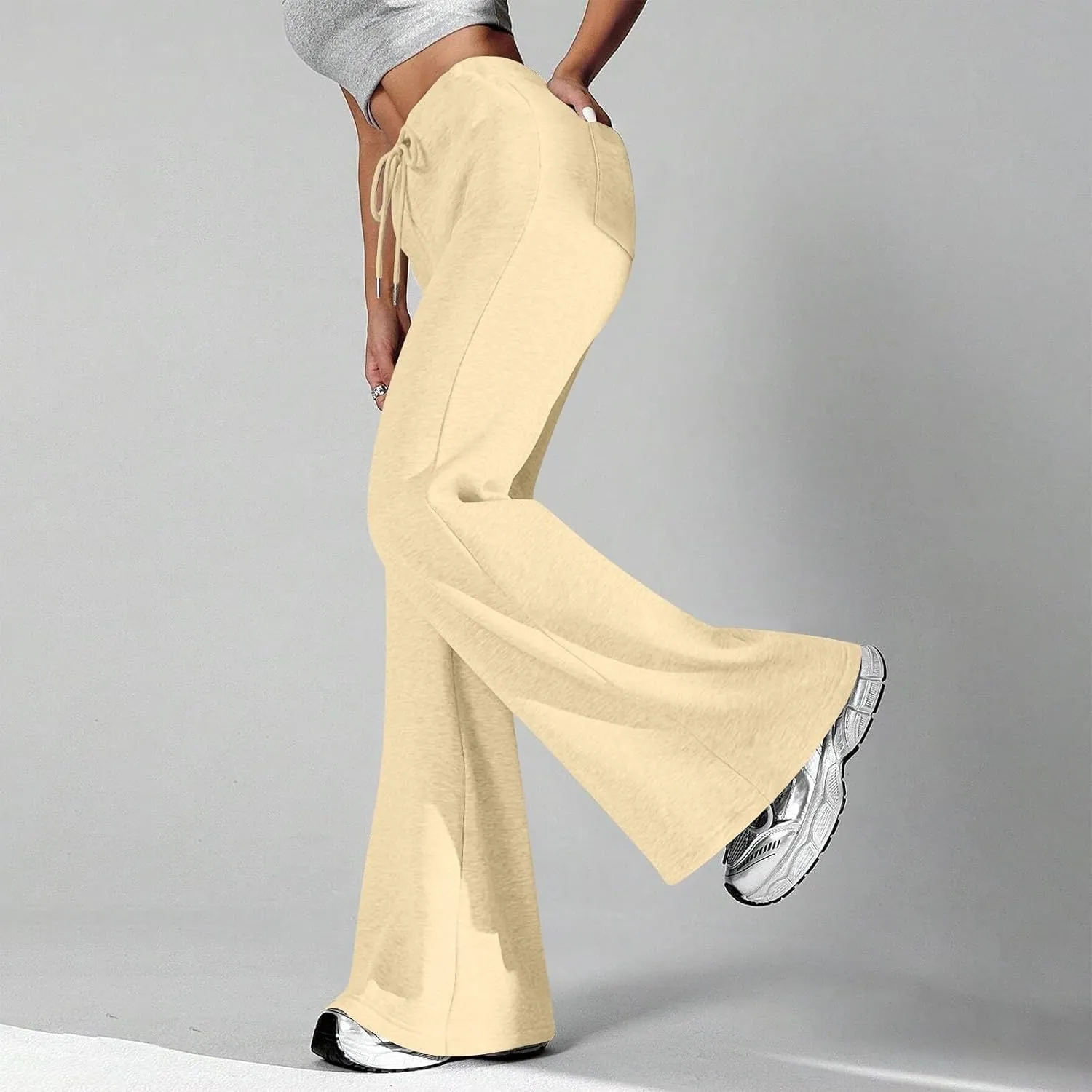 Oversized Wide Leg Sweatpants Women Elastic Drawstring Straight Leg Sweatpants Low Waisted Baggy Lounge Pants Pocket