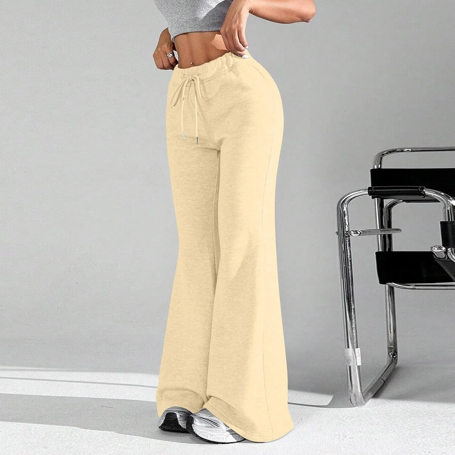 Oversized Wide Leg Sweatpants Women Elastic Drawstring Straight Leg Sweatpants Low Waisted Baggy Lounge Pants Pocket