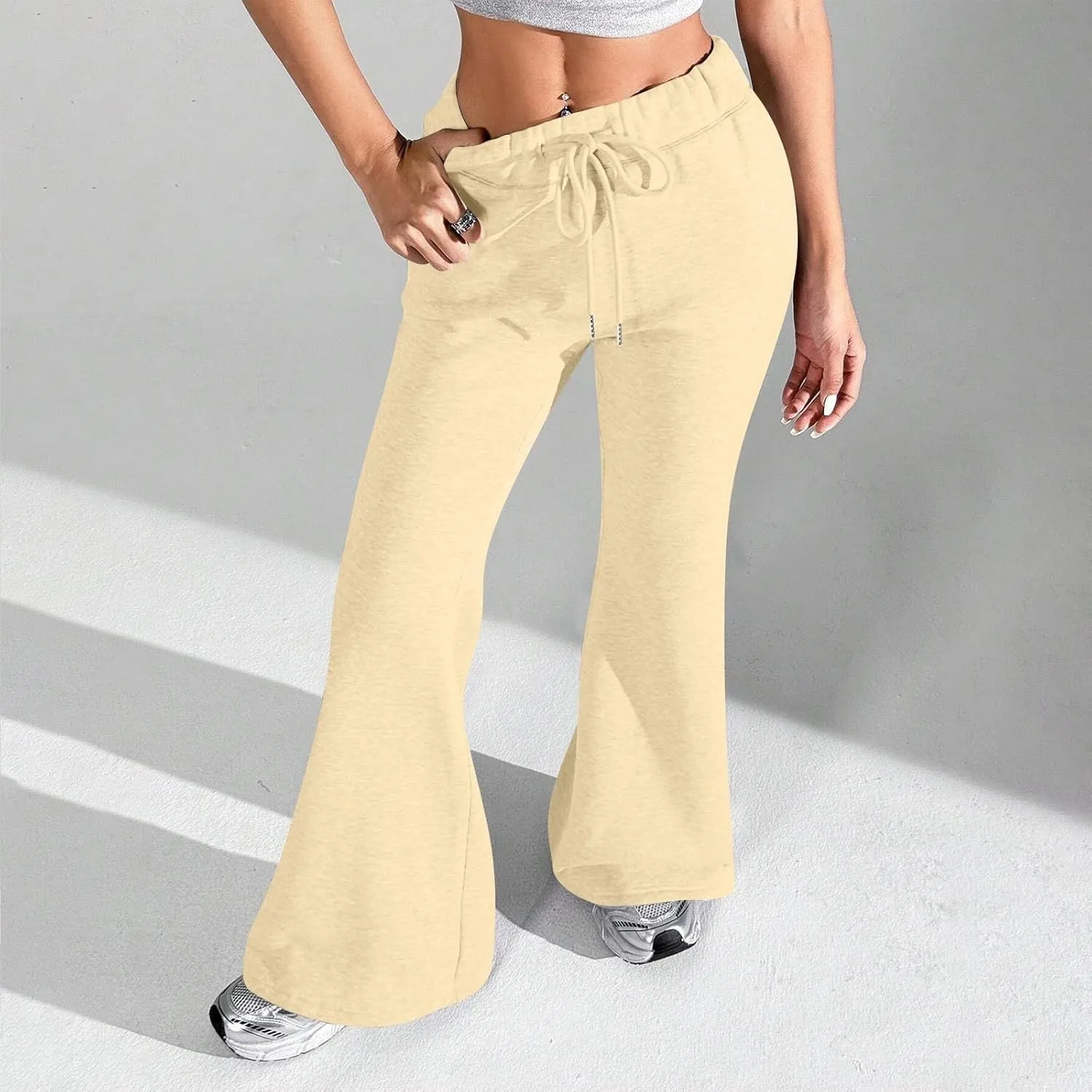 Oversized Wide Leg Sweatpants Women Elastic Drawstring Straight Leg Sweatpants Low Waisted Baggy Lounge Pants Pocket