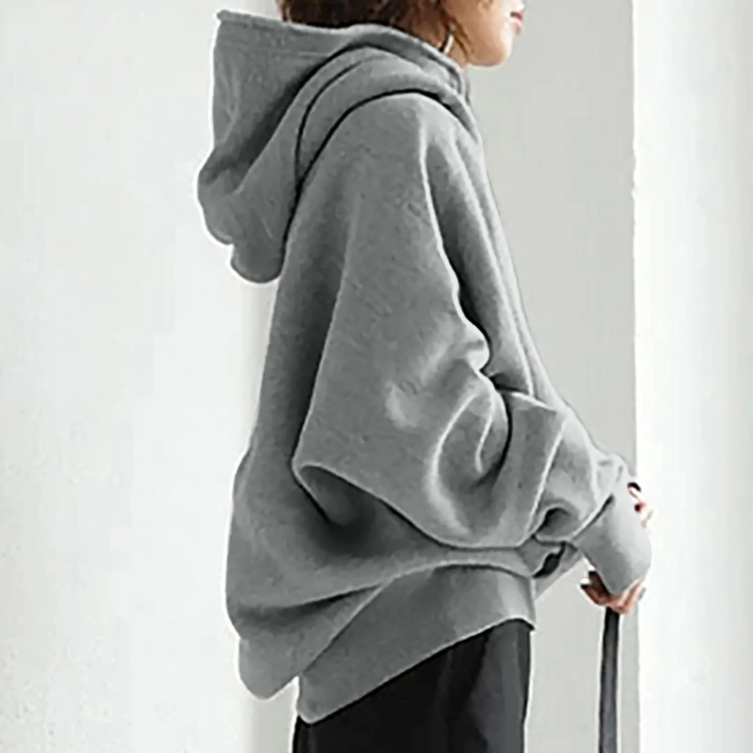 Oversized Zipper Hooded Jackets for Women Plus Size Casual Fleece Long Sleeve Hoodie Sweatshirts with Pocket S-5XL