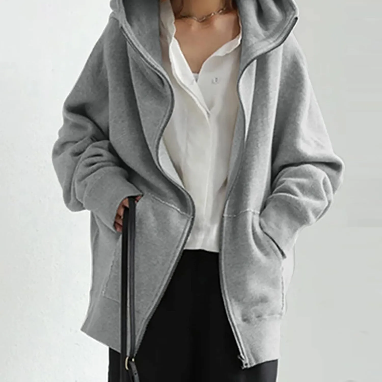 Oversized Zipper Hooded Jackets for Women Plus Size Casual Fleece Long Sleeve Hoodie Sweatshirts with Pocket S-5XL