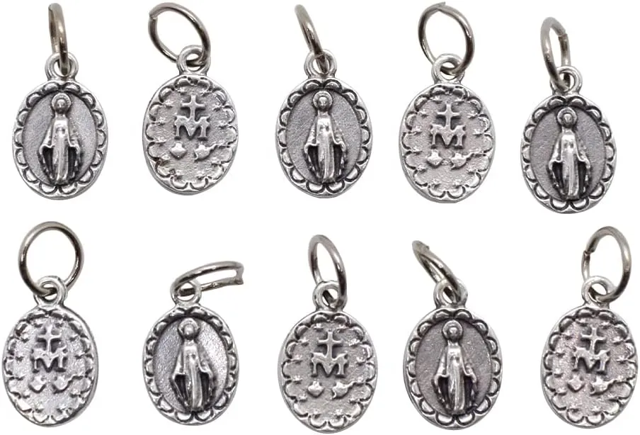 Pack of Ten (10) Silver-Tone Miraculous Medals | .5" Tall | Great for DIY Religious Jewelry | Catholic Beading Charms | Made in Italy