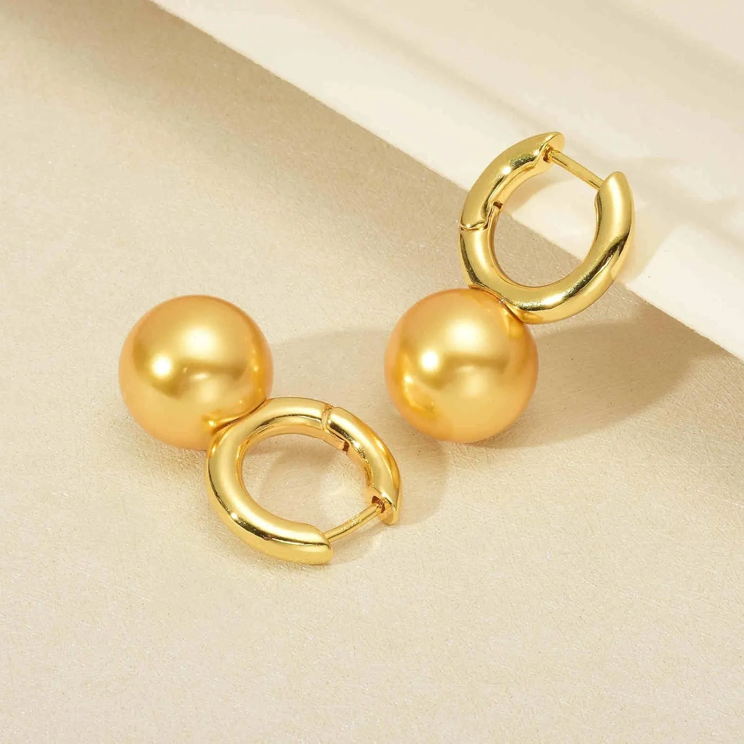 Pearl Dangle Earrings, 16mm Elegant Big Pearl Drop Earrings, 925 Sterling Silver 14K Gold Plated Clasp for Women, Pearl Hoop Earrings for Gift