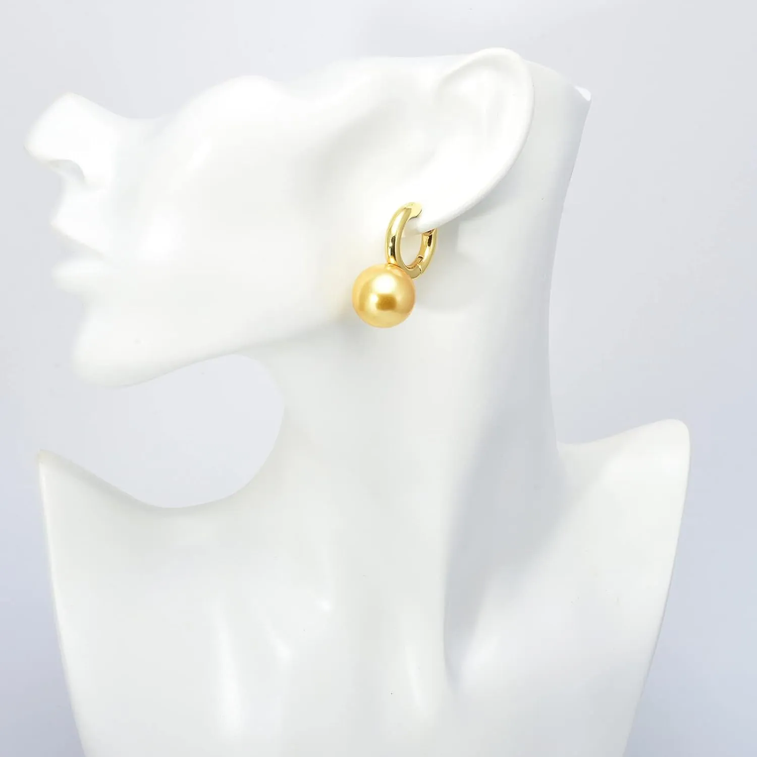 Pearl Dangle Earrings, 16mm Elegant Big Pearl Drop Earrings, 925 Sterling Silver 14K Gold Plated Clasp for Women, Pearl Hoop Earrings for Gift