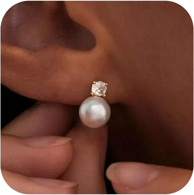 Pearl Dangle Earrings for Women Dainty Gold Long Pearl Drop Earrings Hypoallergenic Pearl Stud Earrings Wedding Jewelry Bridal Bridesmaid Gifts
