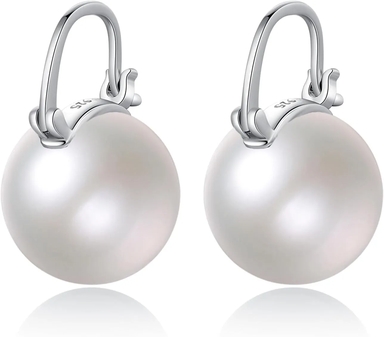 Pearl Drop Earrings Dangle 925 Sterling Silver Pearl Earrings for Women 12mm Big Pearl Hoop Earrings for Mother