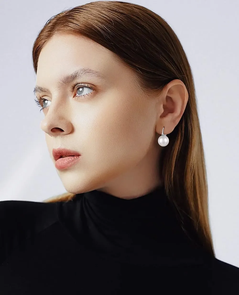 Pearl Drop Earrings Dangle 925 Sterling Silver Pearl Earrings for Women 12mm Big Pearl Hoop Earrings for Mother