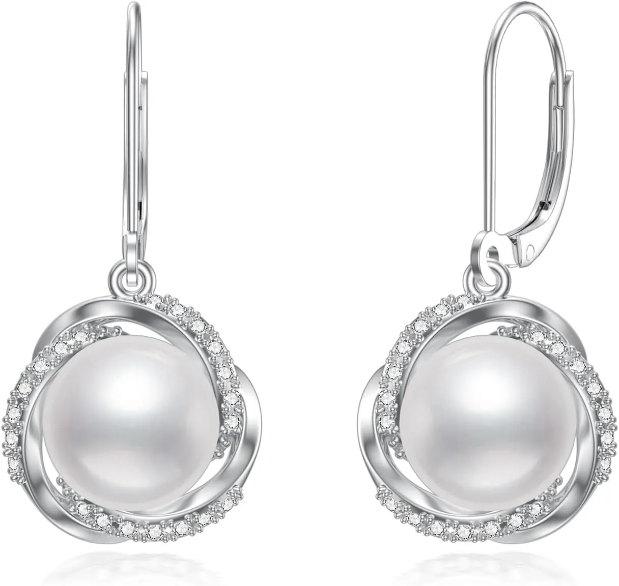 Pearl Earrings 925 Sterling Silver White Pearl Dangle Dangling Earrings Pearl Leverback Earrings Weddding Jewelry Gift for Women