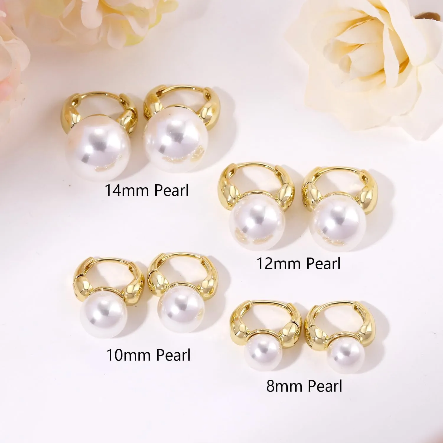 Pearl Earrings for Women,14k Gold Plated/925 Sterling Silver Hypoallergenic Pearl Drop Earrings Trendy Big Round Pearl Dangle Earrings Wedding Bride Jewelry Gifts for Her