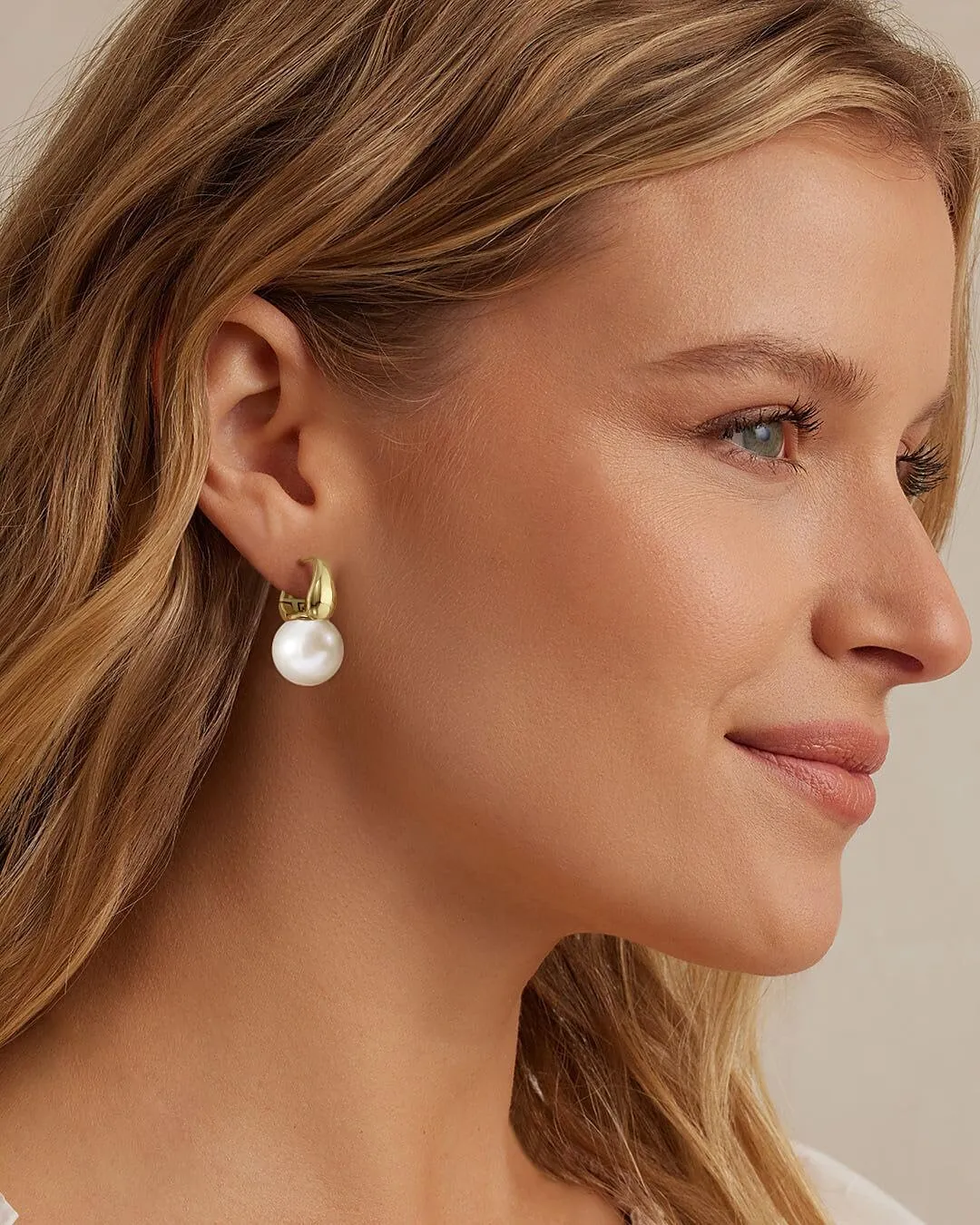 Pearl Earrings for Women,14k Gold Plated/925 Sterling Silver Hypoallergenic Pearl Drop Earrings Trendy Big Round Pearl Dangle Earrings Wedding Bride Jewelry Gifts for Her