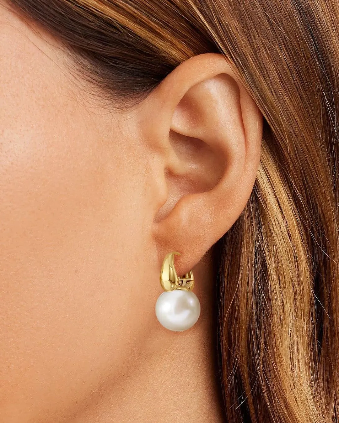 Pearl Earrings for Women,14k Gold Plated/925 Sterling Silver Hypoallergenic Pearl Drop Earrings Trendy Big Round Pearl Dangle Earrings Wedding Bride Jewelry Gifts for Her