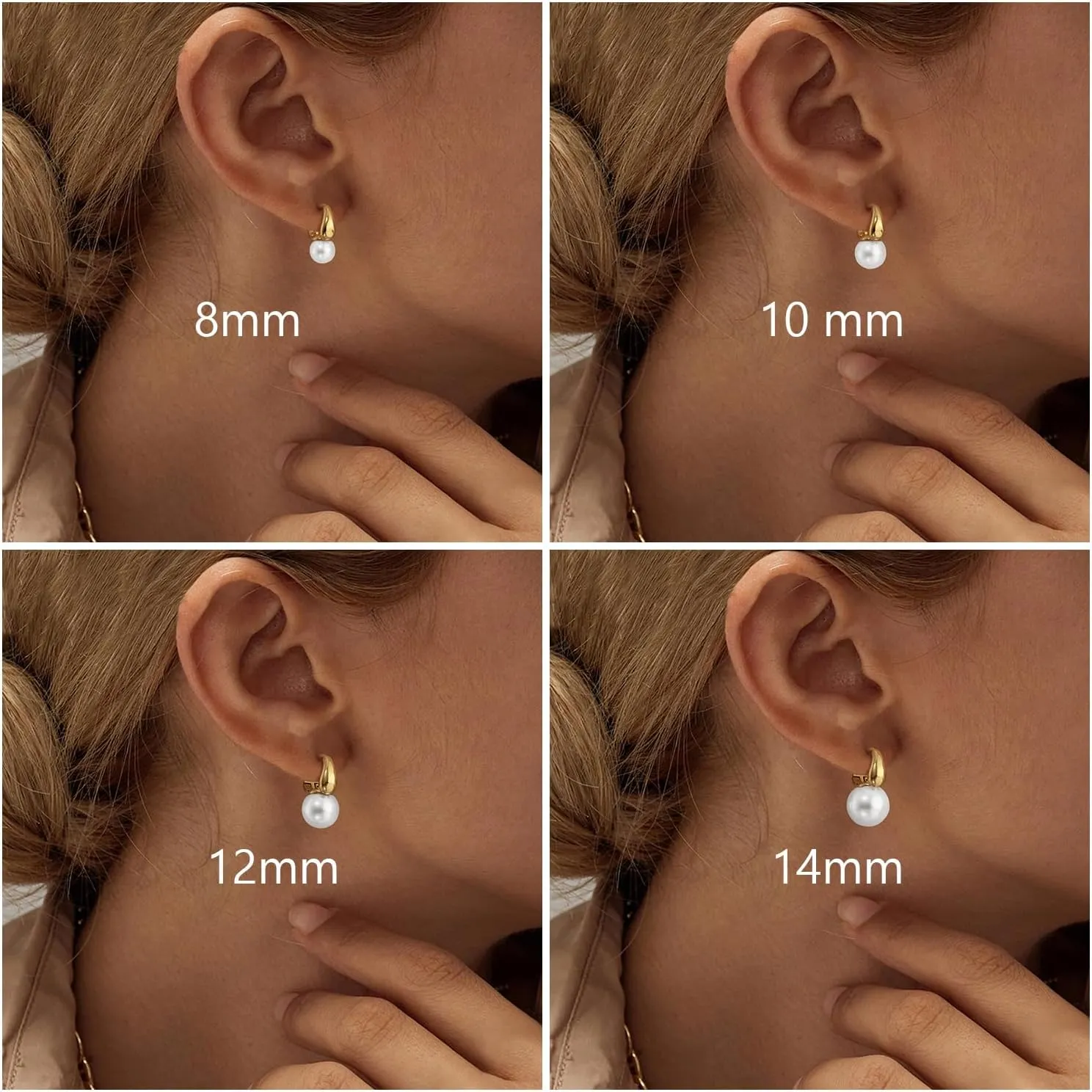 Pearl Earrings for Women,14k Gold Plated/925 Sterling Silver Hypoallergenic Pearl Drop Earrings Trendy Big Round Pearl Dangle Earrings Wedding Bride Jewelry Gifts for Her