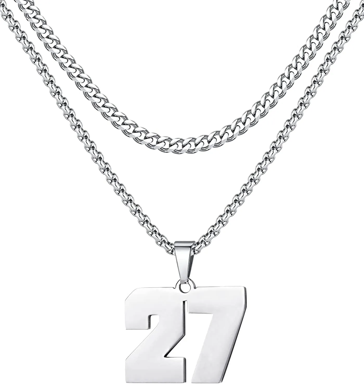 Personalized Jersey Number Layered Necklaces for Men Stainless Steel Athletes Sports Number Chain for Men Baseball Basketball Football Gifts