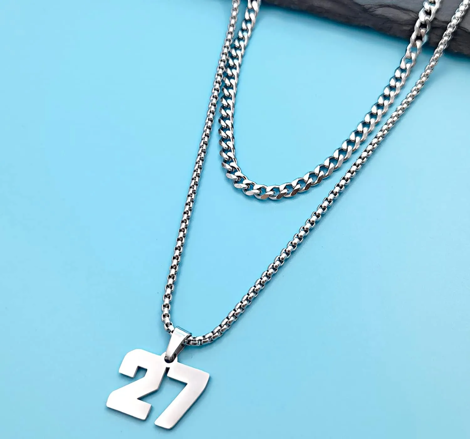 Personalized Jersey Number Layered Necklaces for Men Stainless Steel Athletes Sports Number Chain for Men Baseball Basketball Football Gifts
