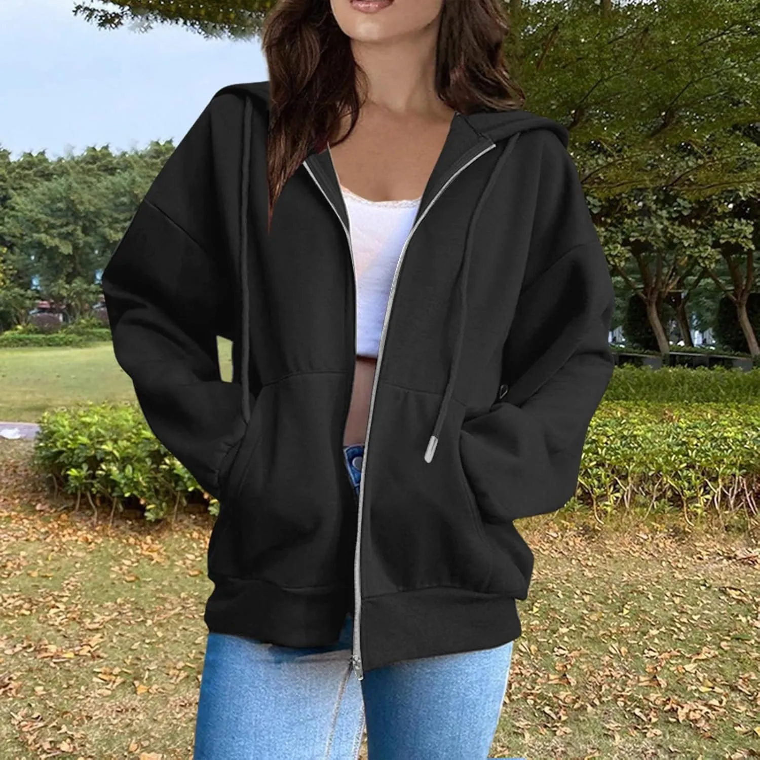 PETYCZEN Hoodies for Women Full Zip Up Hooded Sweatshirts Casual Long Sleeve Lightweight Y2K Jackets Fall Clothes 2024