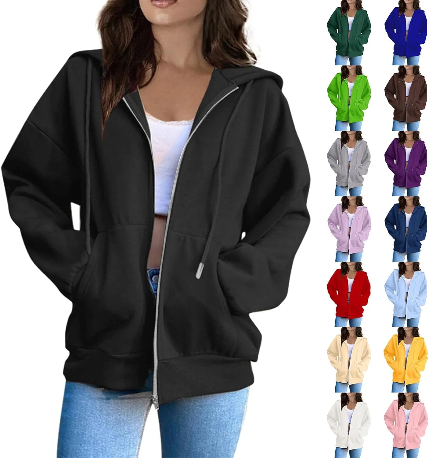 PETYCZEN Hoodies for Women Full Zip Up Hooded Sweatshirts Casual Long Sleeve Lightweight Y2K Jackets Fall Clothes 2024