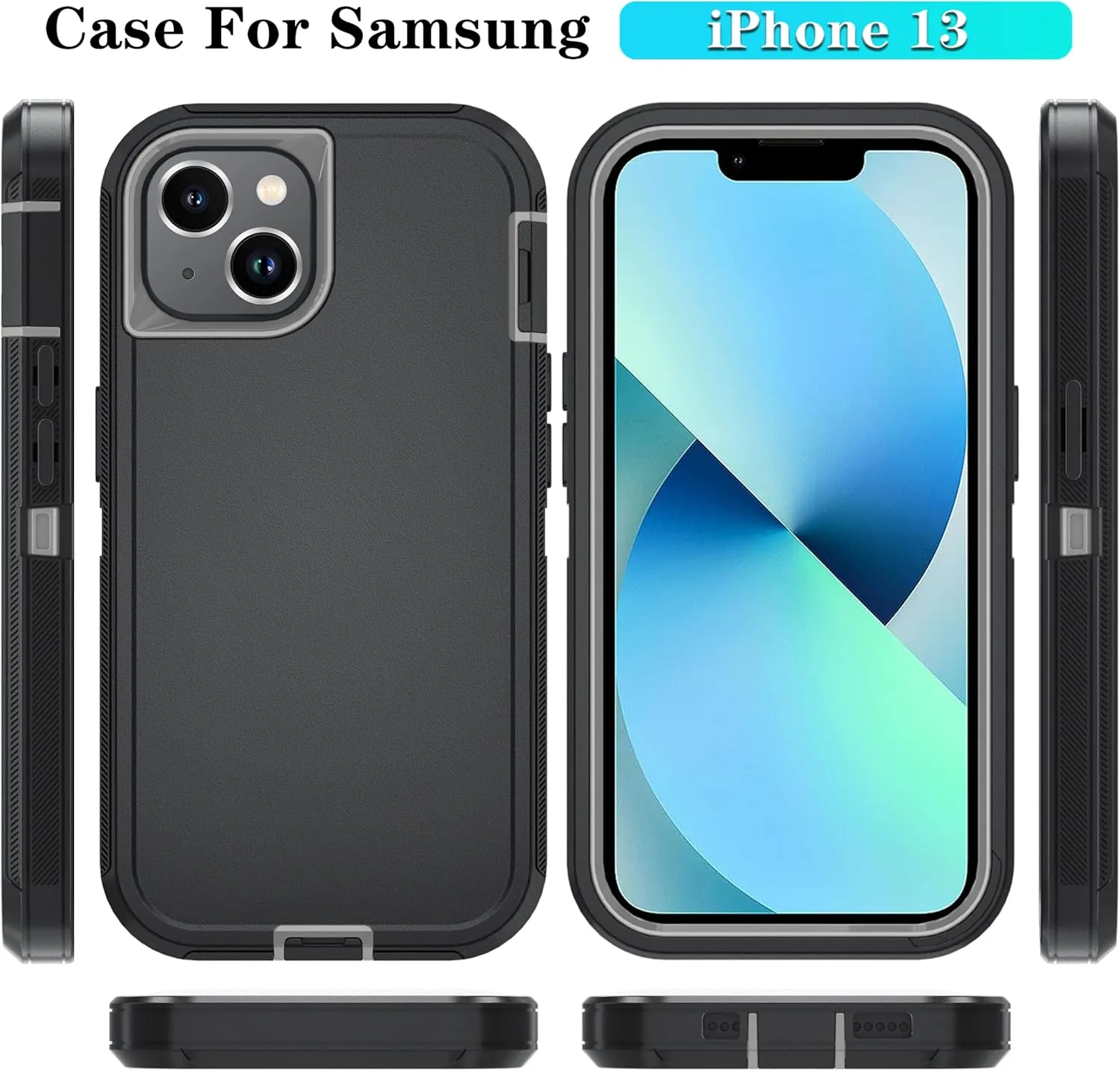 Phone Case for iPhone 13 Case/iPhone 14 Case with HD Screen Protector, Heavy Duty Shockproof & Dropproof 3-Layer Cover Phone Case for iPhone 13/14 (BlackGray)