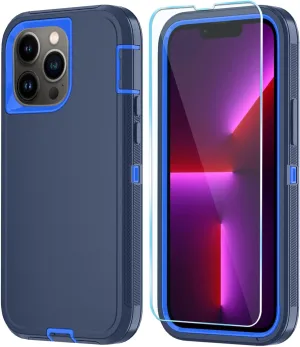 Phone Case for iPhone 13 Pro Max Case with HD Screen Protector, Heavy Duty Shockproof & DustProof & Dropproof 3-Layer Cover Phone Case for iPhone 13 Pro Max (6.7'') (DarkBlue)