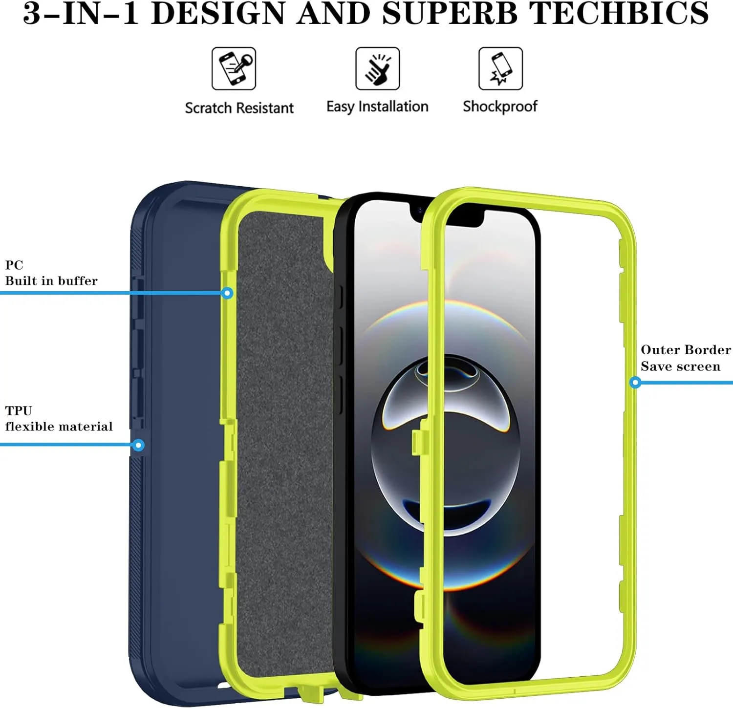 Phone Case for iPhone 16e Case with HD Screen Protector, Heavy Duty Shockproof & DustProof & Dropproof 3-Layer Cover Phone Case for iPhone 16e,DarkBlueGreen