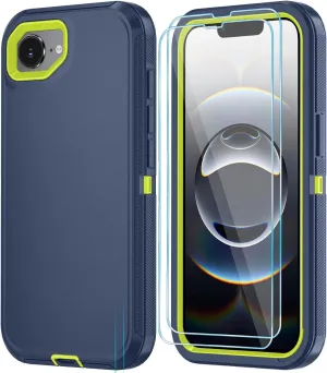 Phone Case for iPhone 16e Case with HD Screen Protector, Heavy Duty Shockproof & DustProof & Dropproof 3-Layer Cover Phone Case for iPhone 16e,DarkBlueGreen