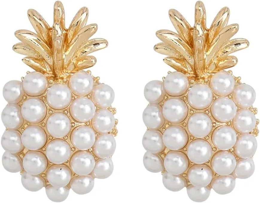 Pineapple Fruit Earrings, Pearl Pineapple Dangle Earrings for Women, Bohemian Beaded Pineapple Earrings, Pineapple Stud Earrings Pineapple Boho Jewelry, Zinc, no