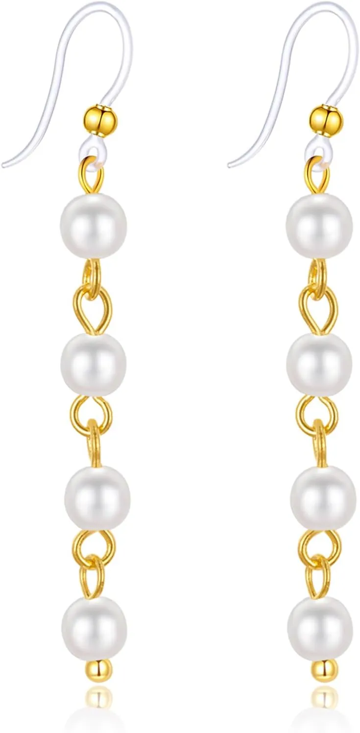 Plastic Earrings, KMEOSCH Lightweight and Elegant Drop Dangle Pearl Earrings on Hypoallergenic Plastic Hooks for Sensitive Ears 1 Pair Gift Package