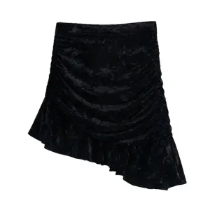 PLEATED VELVET ASYMMETRICAL MINI SKIRT