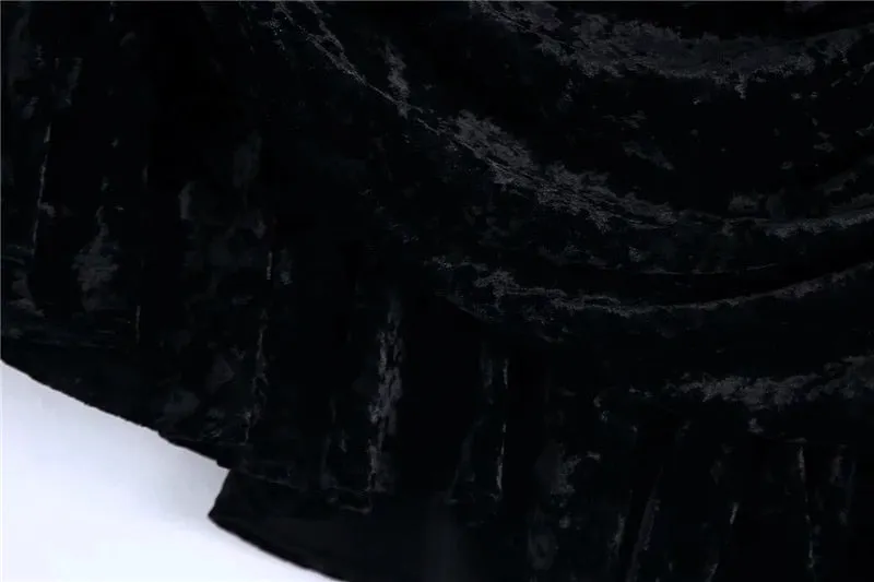 PLEATED VELVET ASYMMETRICAL MINI SKIRT