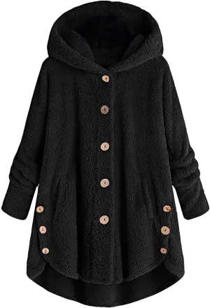 Plus Size Shearling Jacket For Women Plus Size Casual Loose Soft Sherpa Pullover Hoodie Button Down Hooded Pajama Tops