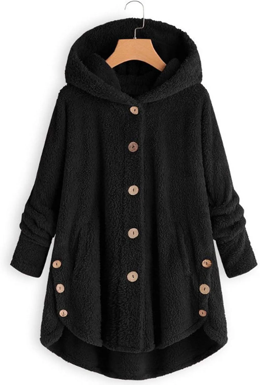 Plus Size Shearling Jacket For Women Plus Size Casual Loose Soft Sherpa Pullover Hoodie Button Down Hooded Pajama Tops